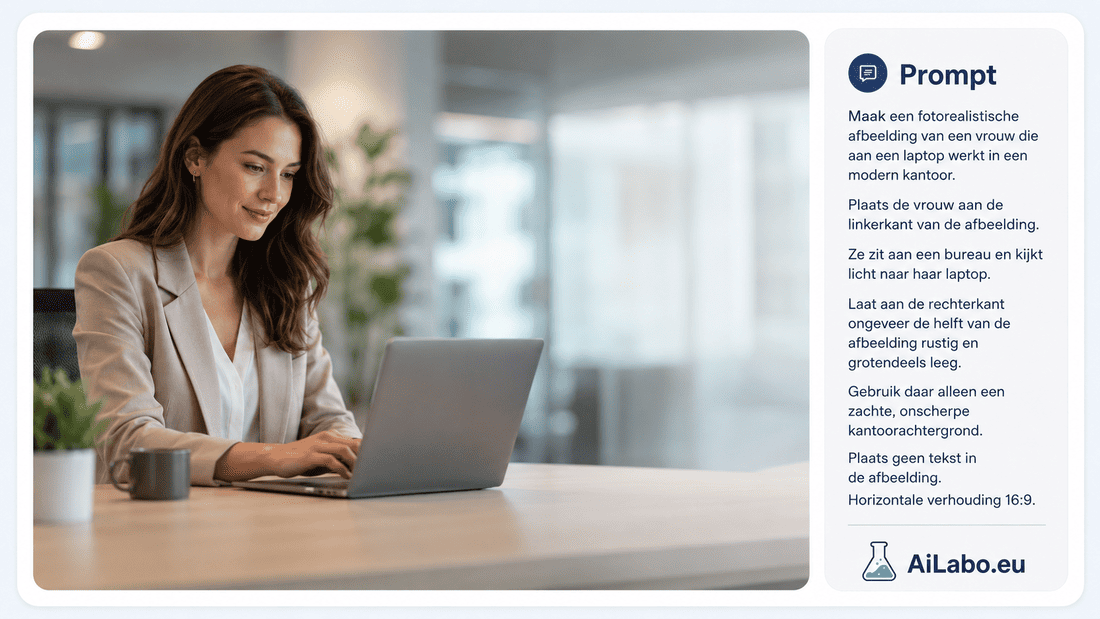 AI-afbeelding met vrouw links en vrije ruimte rechts voor tekst
